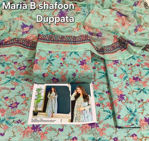 3PC Printed Lawn | Maria.B Lawn with Sahfoon Dupatta