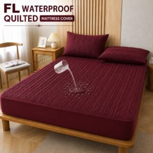 QUILTED WATERPROOF MATTRESS COVER (Maroon Colour)