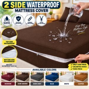 2-SIDE ZIPPER WATERPROOF MATTRESS COVER (Dark Brown Colour)
