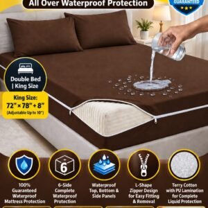 6-SIDE ZIPPER WATERPROOF MATTRESS COVER (Dark Brown Colour)