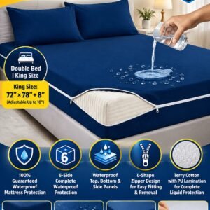 6-SIDE ZIPPER WATERPROOF MATTRESS COVER (Blue Colour)
