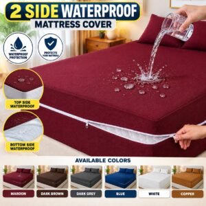 2-SIDE ZIPPER WATERPROOF MATTRESS COVER (Maroon Colour)