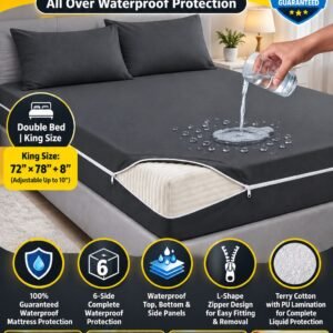6-SIDE ZIPPER WATERPROOF MATTRESS COVER (Dark Grey Colour)