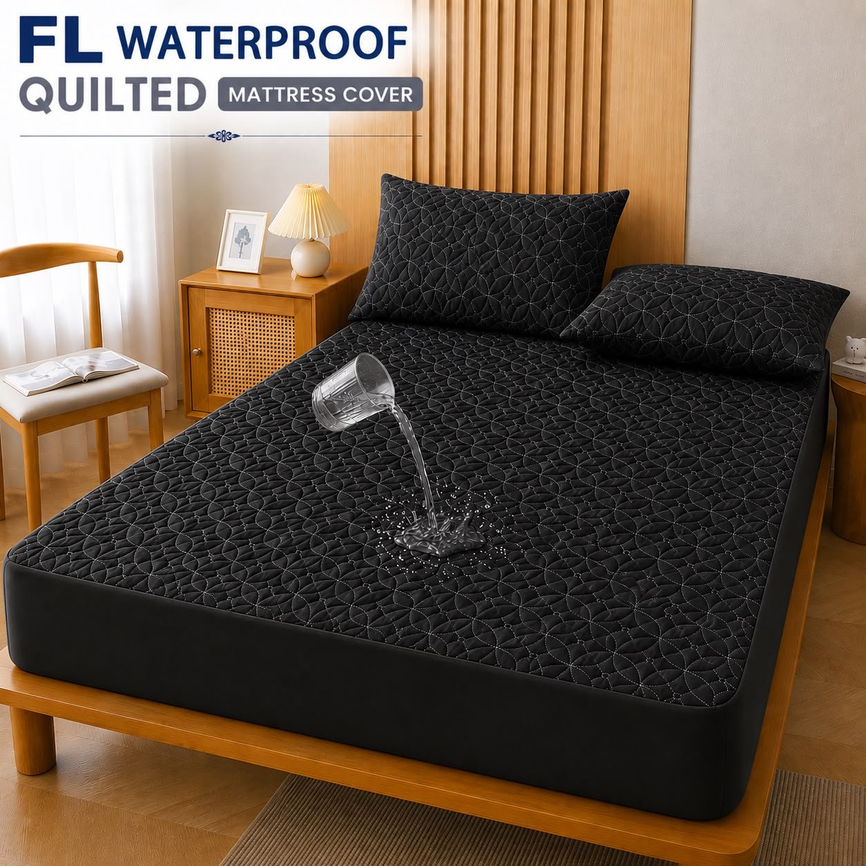QUILTED WATERPROOF MATTRESS COVER (Black Colour)