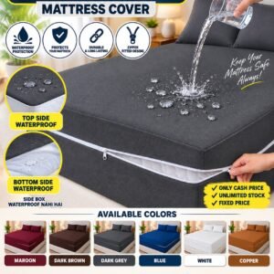 2-SIDE ZIPPER WATERPROOF MATTRESS COVER (Dark Grey Colour)