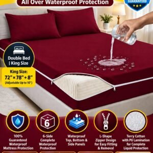 6-SIDE ZIPPER WATERPROOF MATTRESS COVER (Maroon Colour)