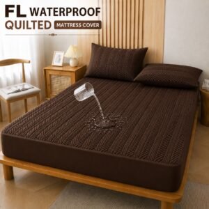 QUILTED WATERPROOF MATTRESS COVER (Dark Brown Colour)